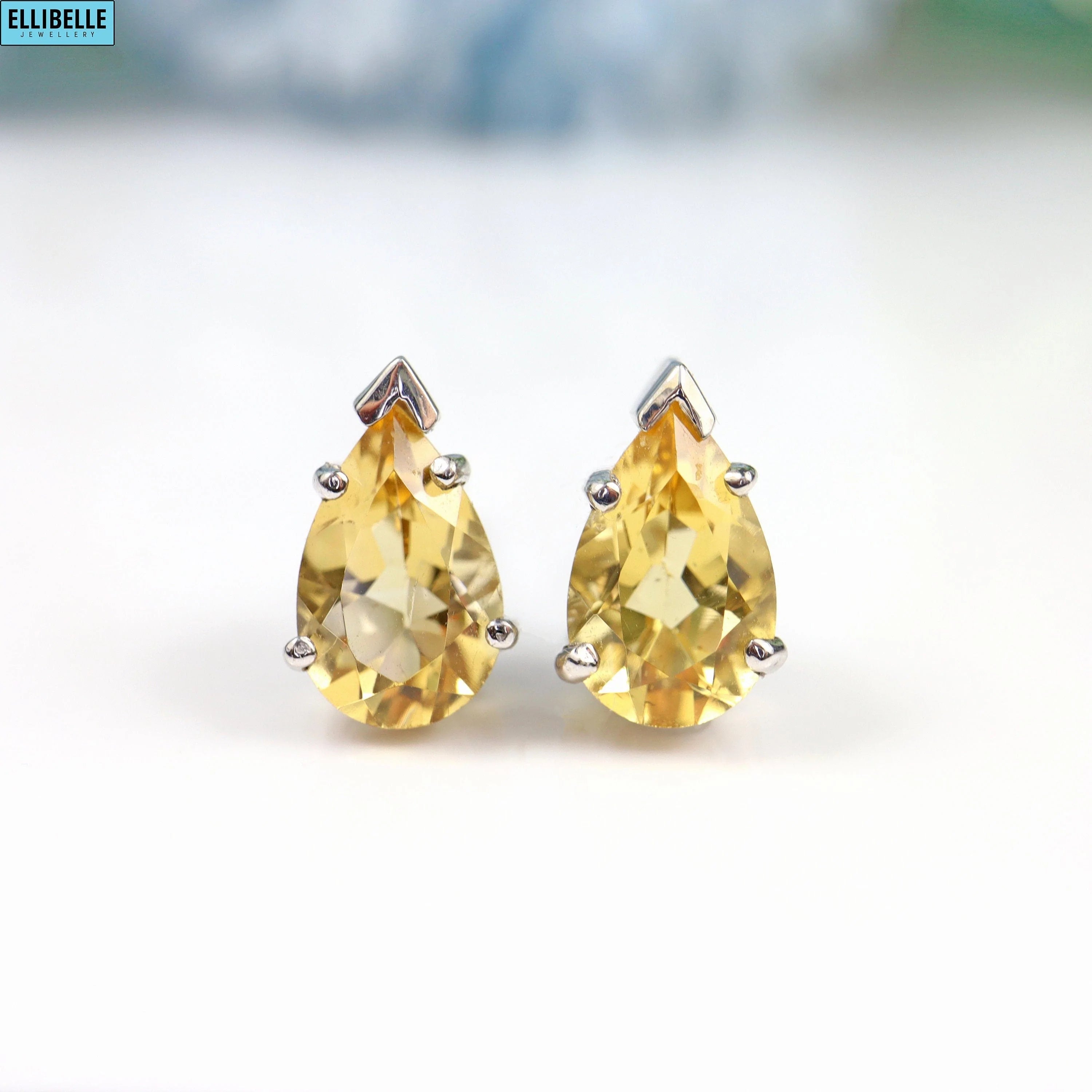 Pair of Pear-Shaped Citrine 9ct White Gold &  Ear Studs