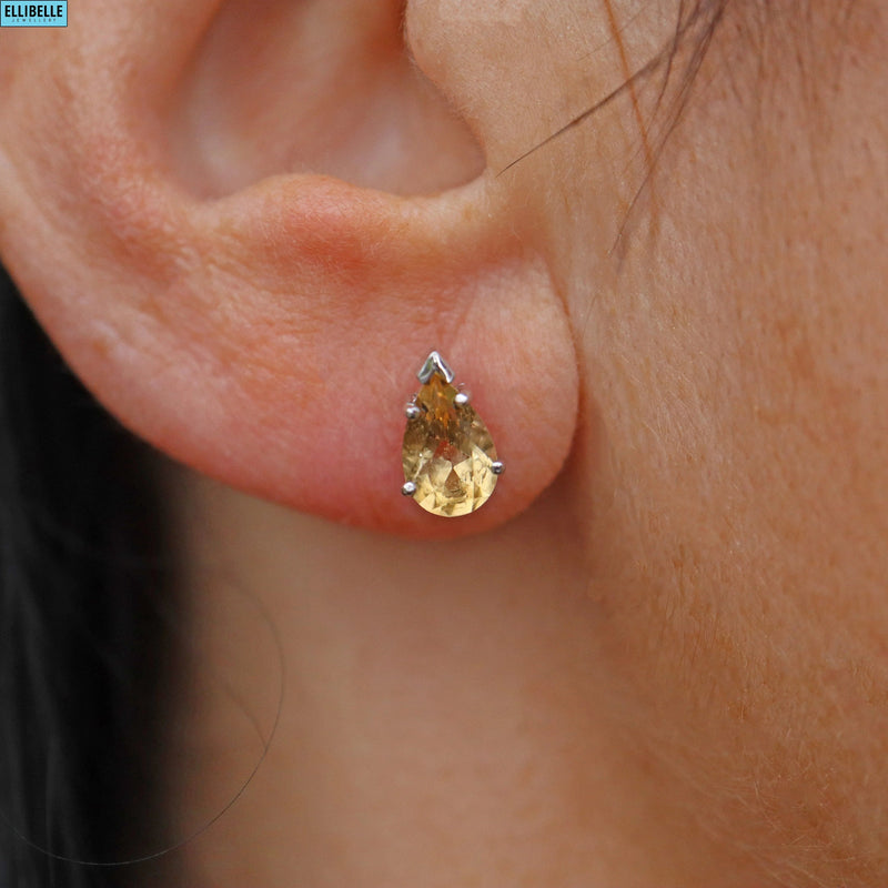 Pair of Pear-Shaped Citrine 9ct White Gold &  Ear Studs