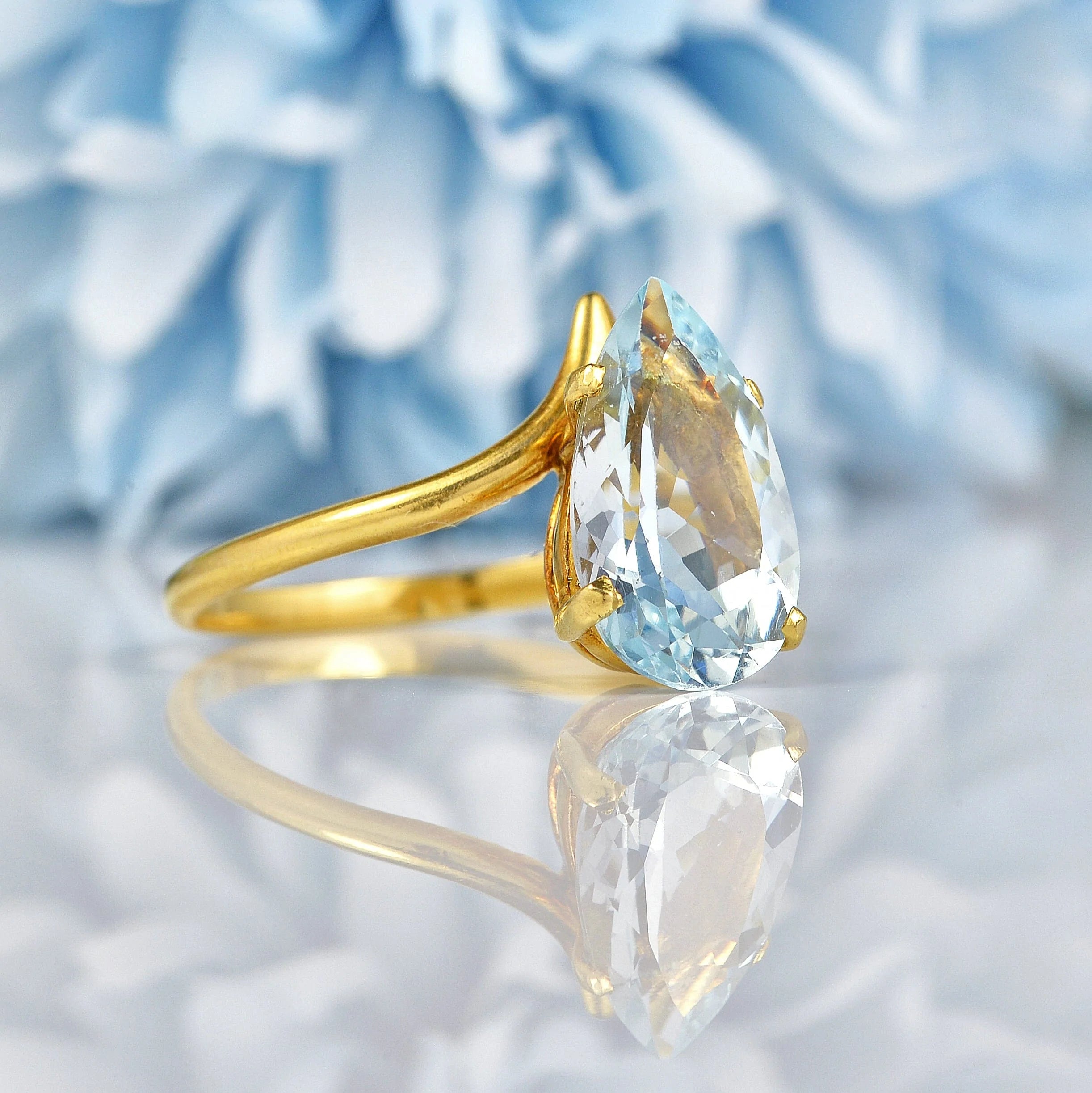 Ellibelle Jewellery Pear Shaped Aquamarine 18ct Yellow Gold Ring