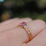 Pink Sapphire & Diamond 9ct Gold Solitaire Ring