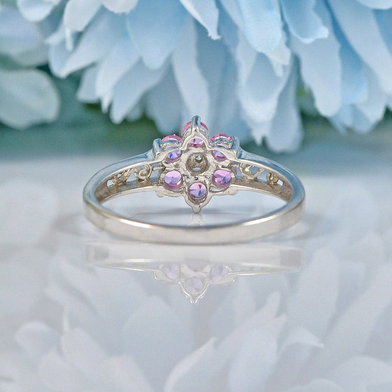Ellibelle Jewellery PINK SAPPHIRE & DIAMOND 9CT WHITE GOLD CLUSTER RING
