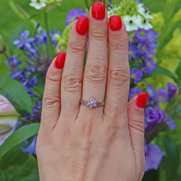 Ellibelle Jewellery PINK SAPPHIRE & DIAMOND 9CT WHITE GOLD CLUSTER RING