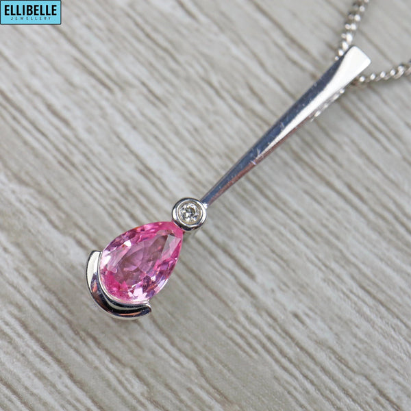 Pink Sapphire & Diamond 9ct White Gold Necklace