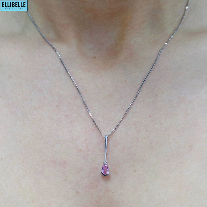 Pink Sapphire & Diamond 9ct White Gold Necklace