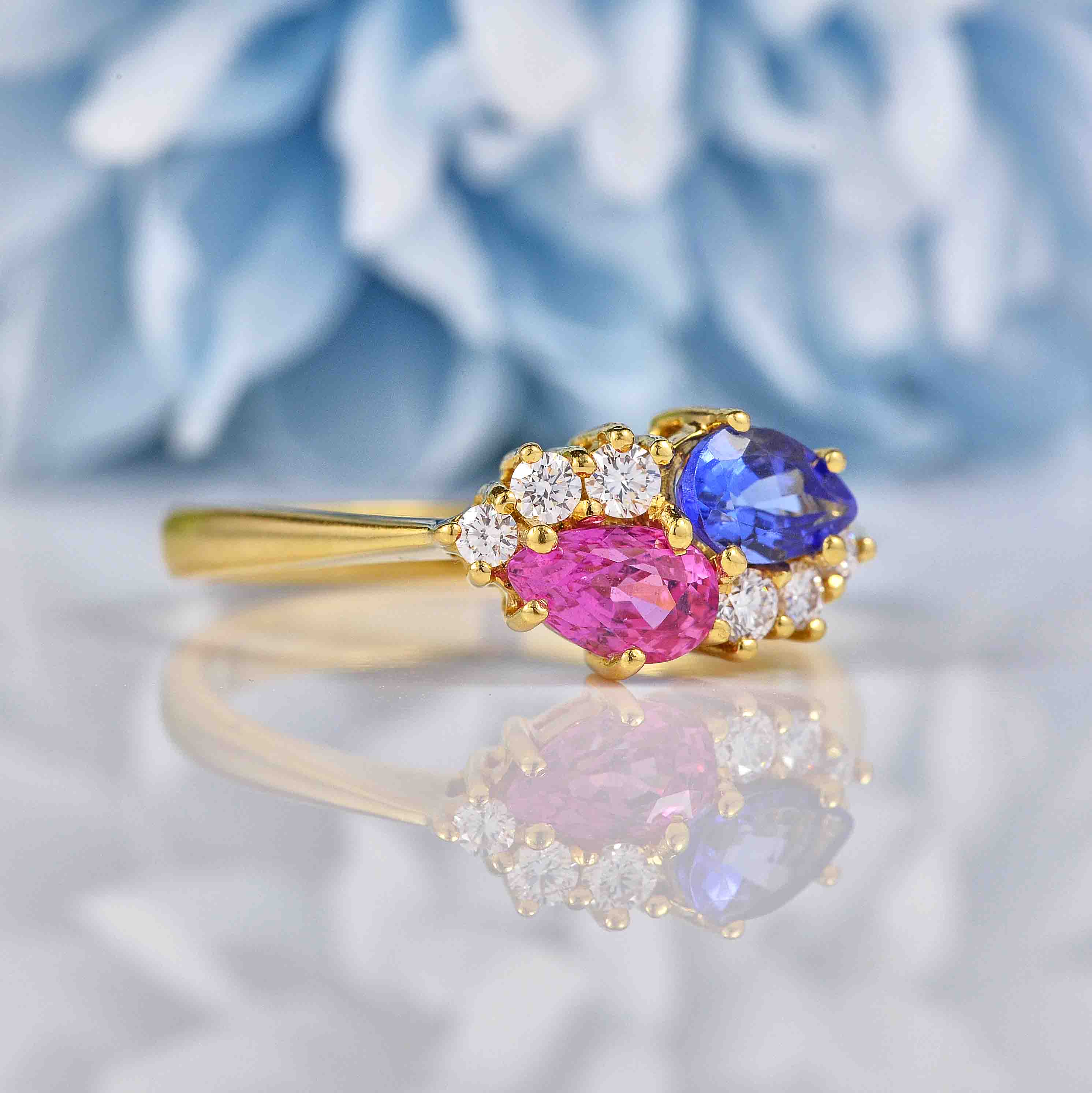 Ellibelle Jewellery Pink Sapphire & Tanzanite 18ct Gold "Toi et Moi" Engagement Ring