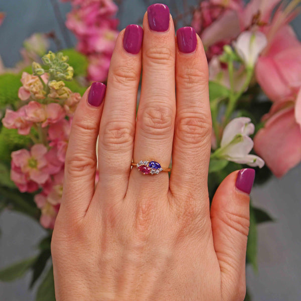 Ellibelle Jewellery Pink Sapphire & Tanzanite 18ct Gold "Toi et Moi" Engagement Ring