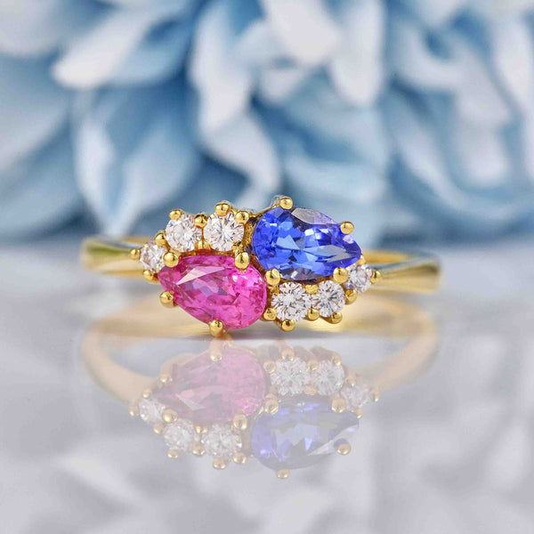 Ellibelle Jewellery Pink Sapphire & Tanzanite 18ct Gold "Toi et Moi" Engagement Ring