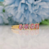 Pink Topaz & Diamond 18ct Gold Half Eternity Band Ring