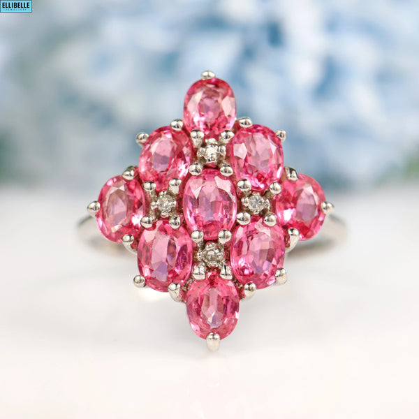 Vintage Pink Tourmaline & Diamond Cluster Ring