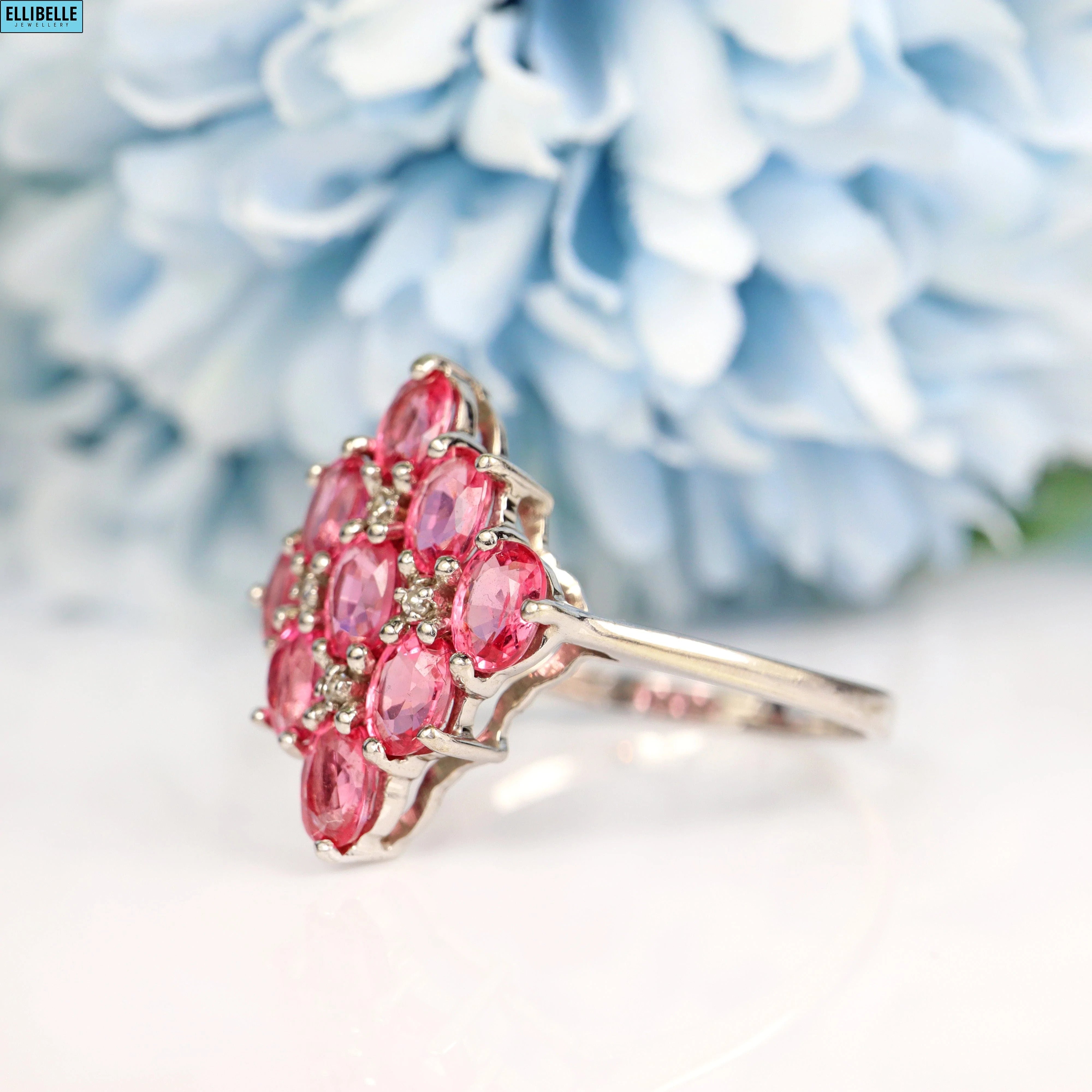 Vintage Pink Tourmaline & Diamond Cluster Ring