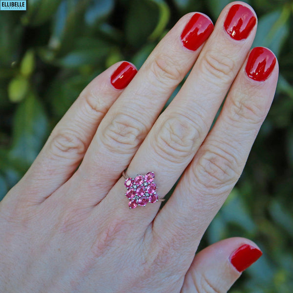 Vintage Pink Tourmaline & Diamond Cluster Ring