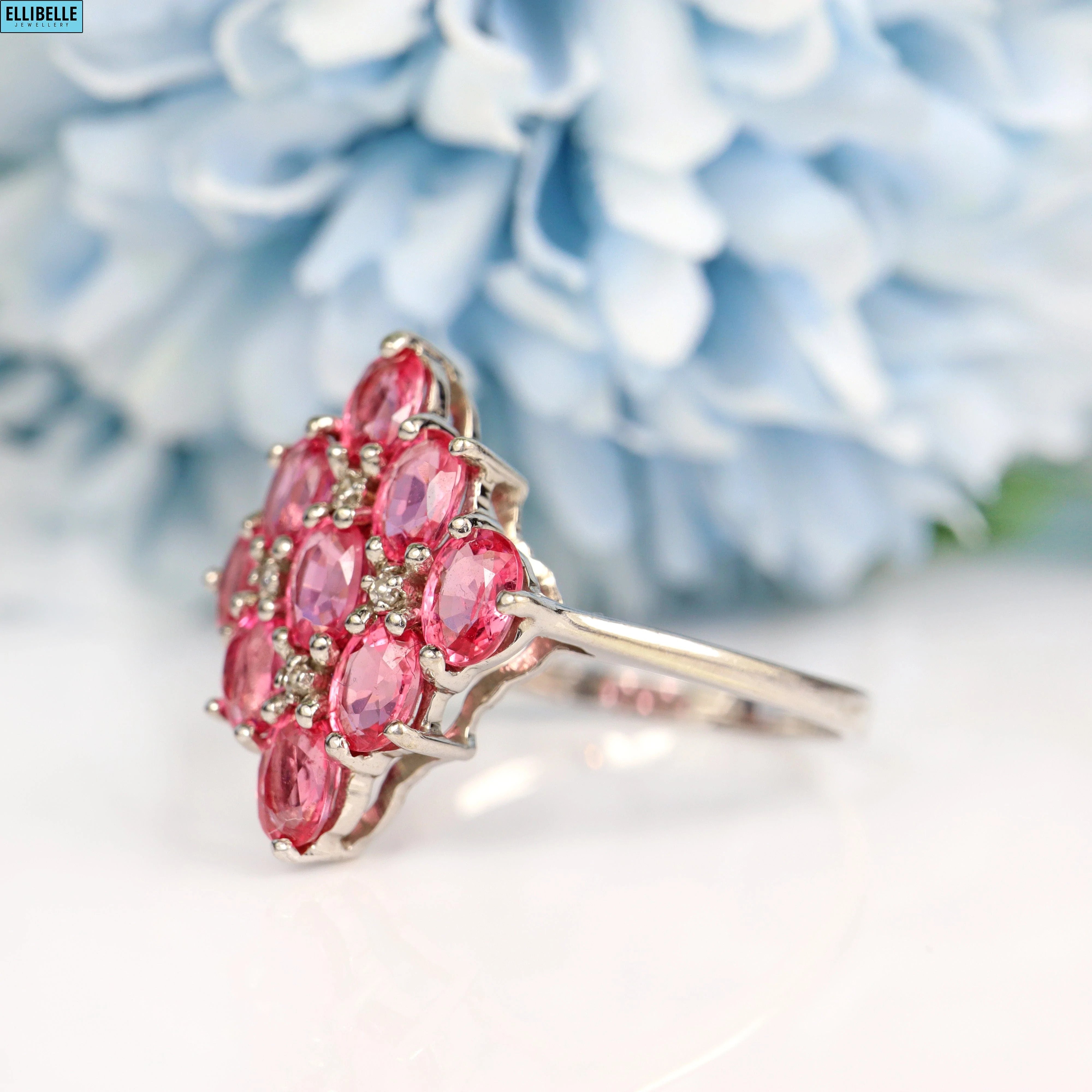 Vintage Pink Tourmaline & Diamond Cluster Ring