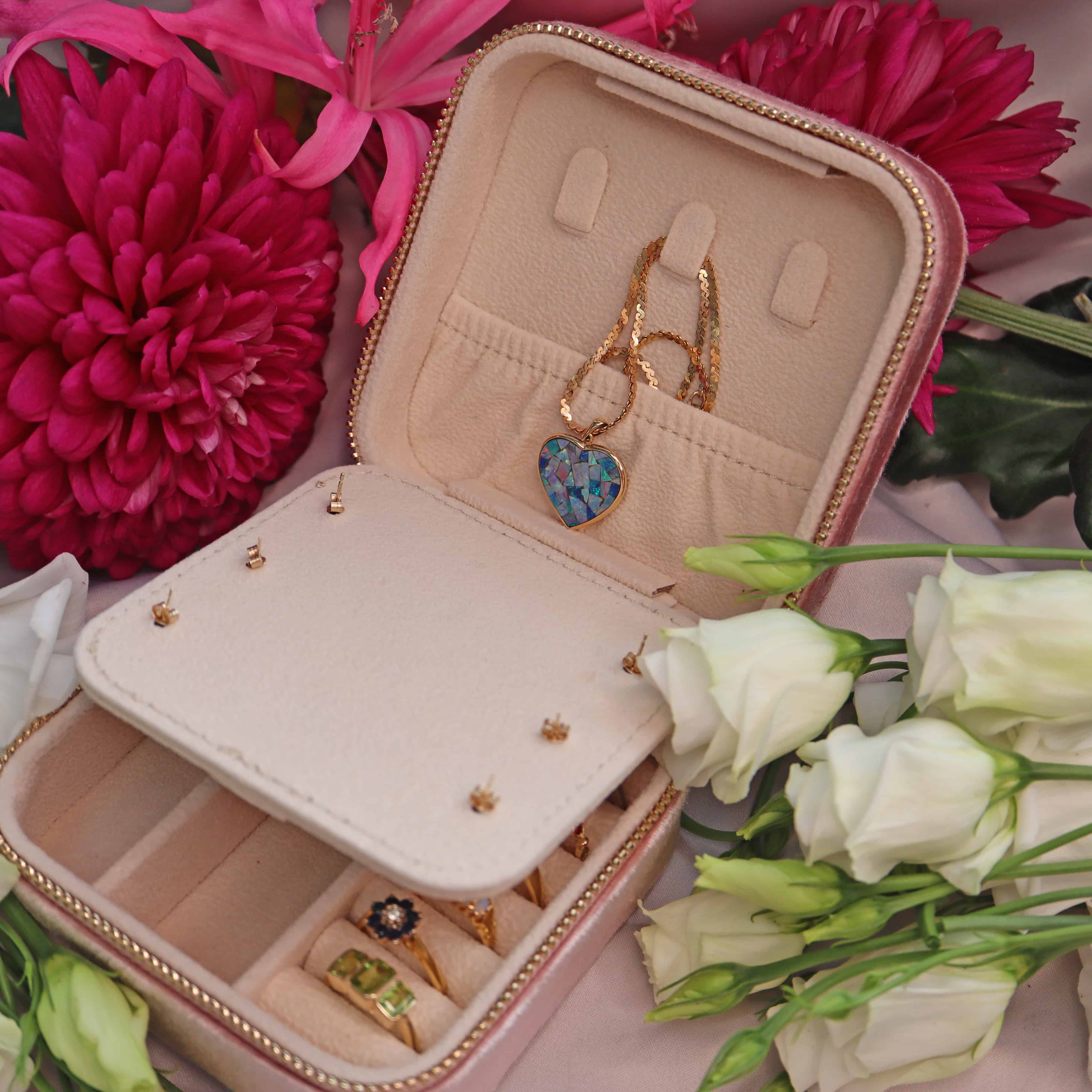 Ellibelle Jewellery Pink Velvet Jewellery Travel Case