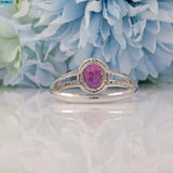 PURPLE GARNET & DIAMOND 9CT WHITE GOLD RING