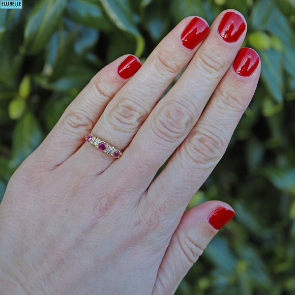 Ruby & Diamond 18ct Gold Five Stone Ring