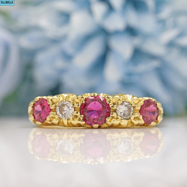 Ruby & Diamond 18ct Gold Five Stone Ring