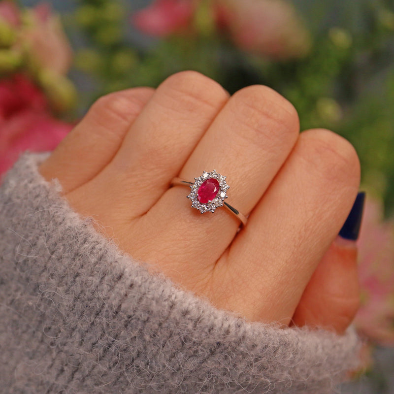 Ellibelle Jewellery Ruby & Diamond 18ct White Gold Cluster Ring
