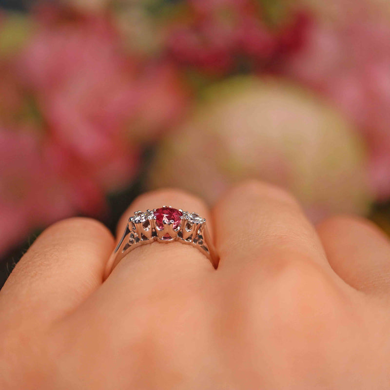 Ellibelle Jewellery Ruby & Diamond 18ct White Gold Three Stone Engagement Ring