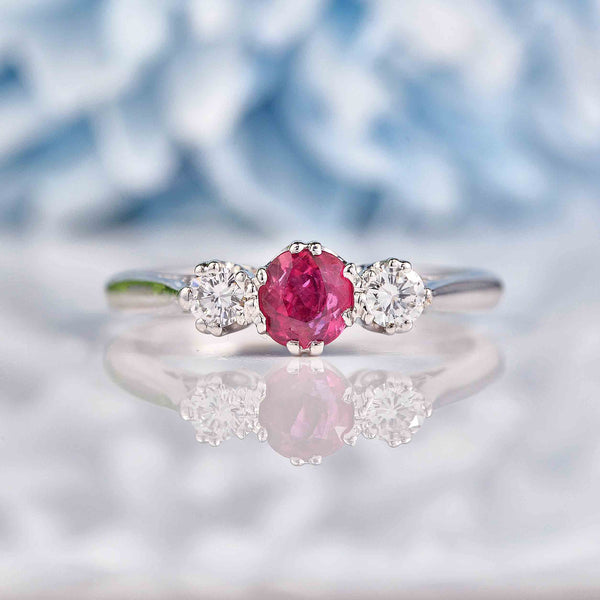 Ellibelle Jewellery Ruby & Diamond 18ct White Gold Three Stone Engagement Ring