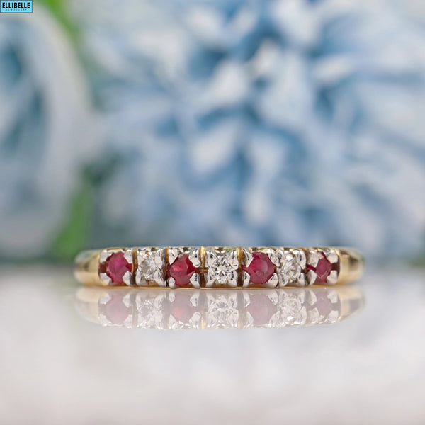 Ruby & Diamond 9ct Gold Half Eternity Band