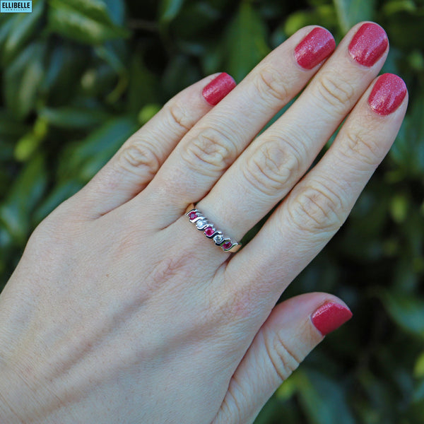 Ruby & Diamond 9ct Gold Half Eternity Band Ring