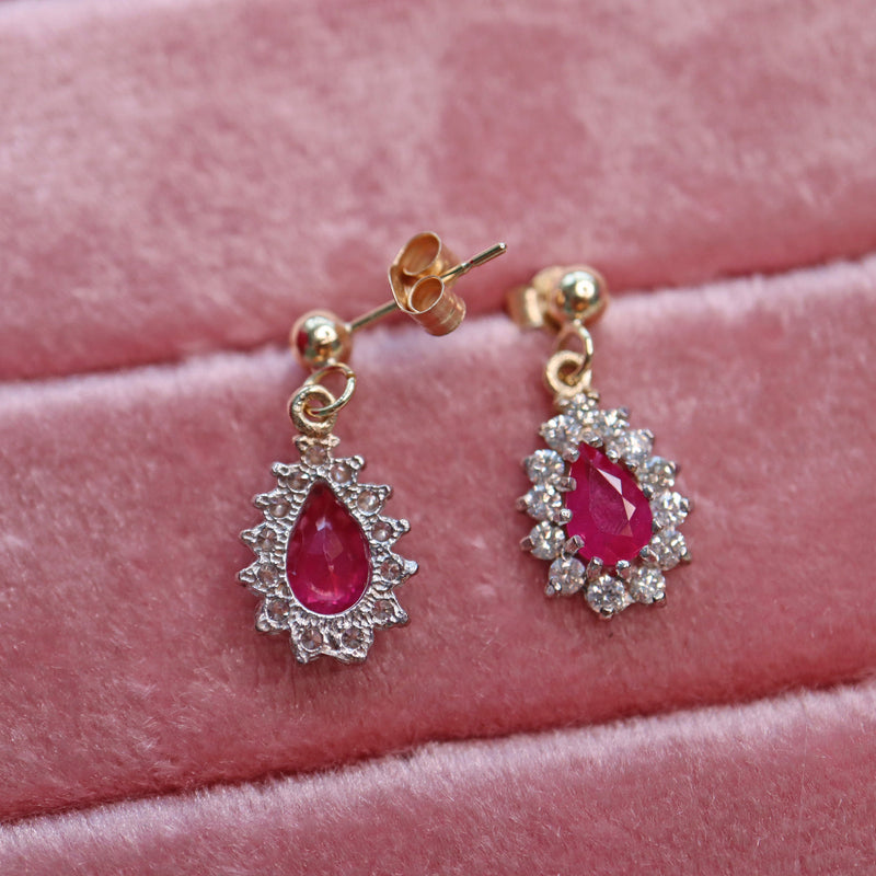 Ellibelle Jewellery Ruby & Diamond Gold Teardrop Earrings