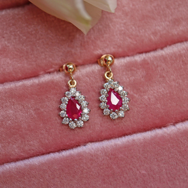 Ellibelle Jewellery Ruby & Diamond Gold Teardrop Earrings