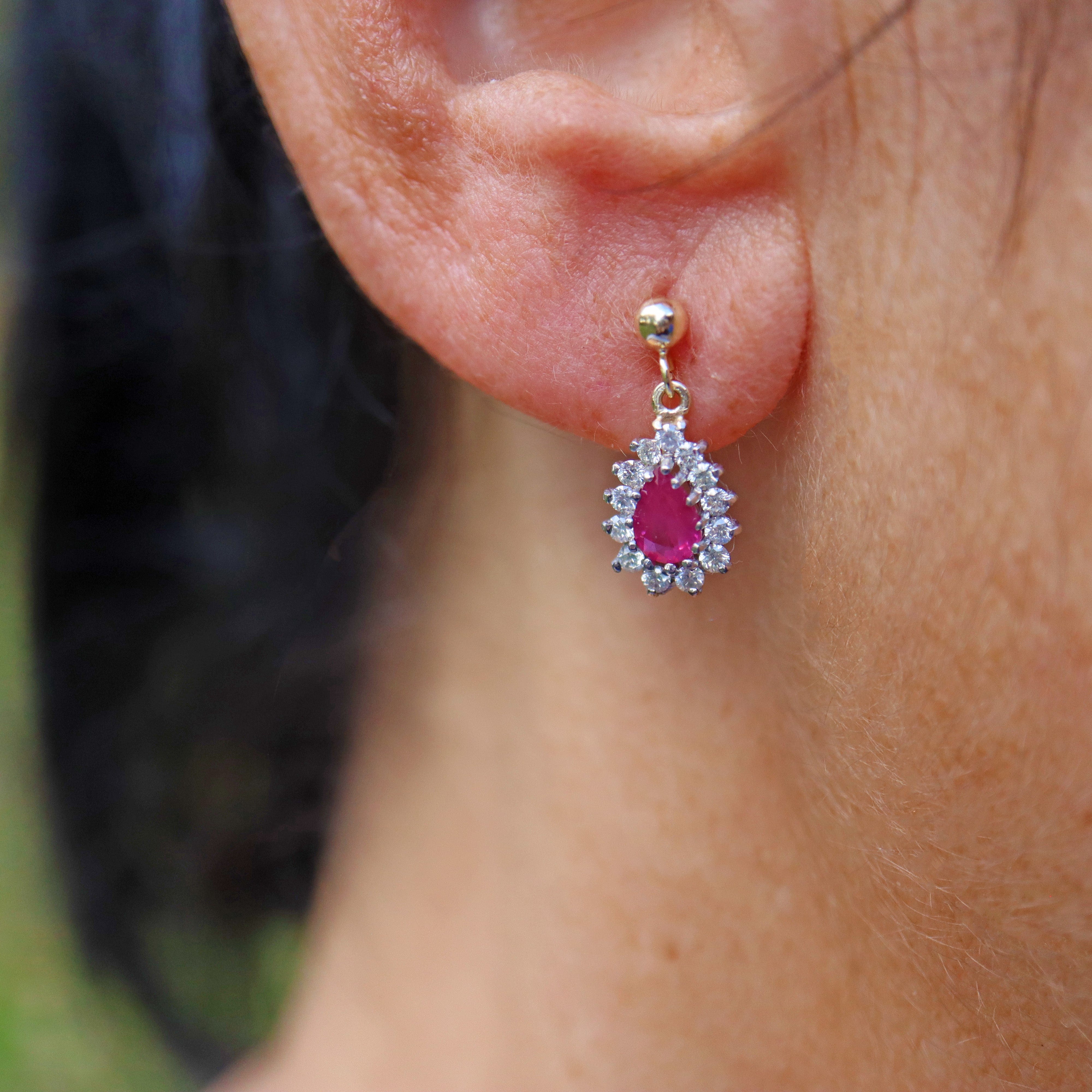 Ellibelle Jewellery Ruby & Diamond Gold Teardrop Earrings