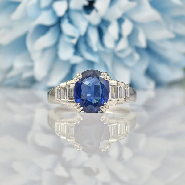 Ellibelle Jewellery SAPPHIRE & BAGUETTE-CUT DIAMOND 18CT WHITE GOLD RING