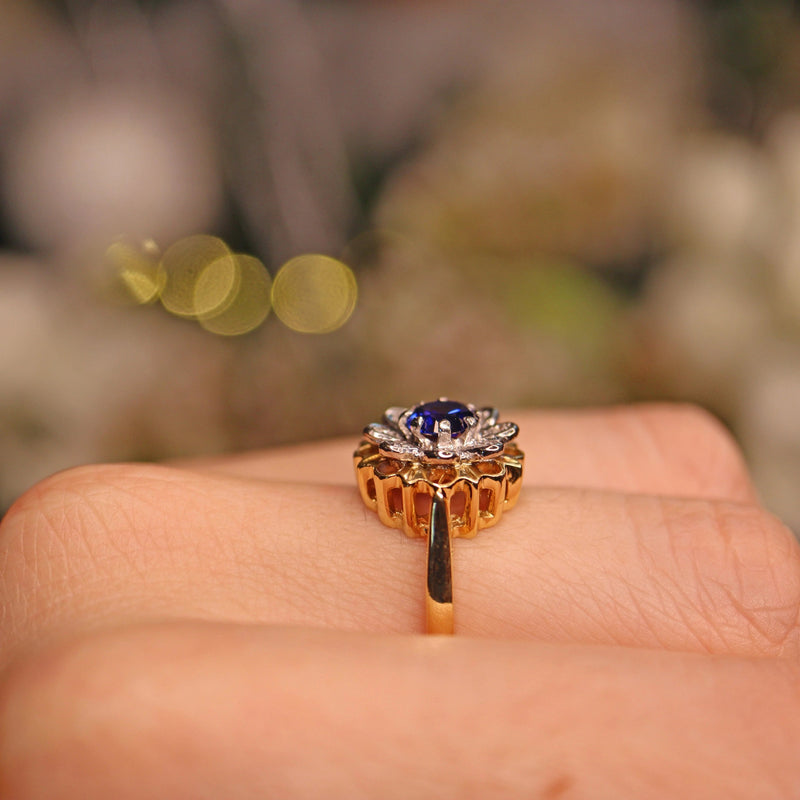 Ellibelle Jewellery Sapphire & Diamond 18ct Gold Flower Cluster Ring