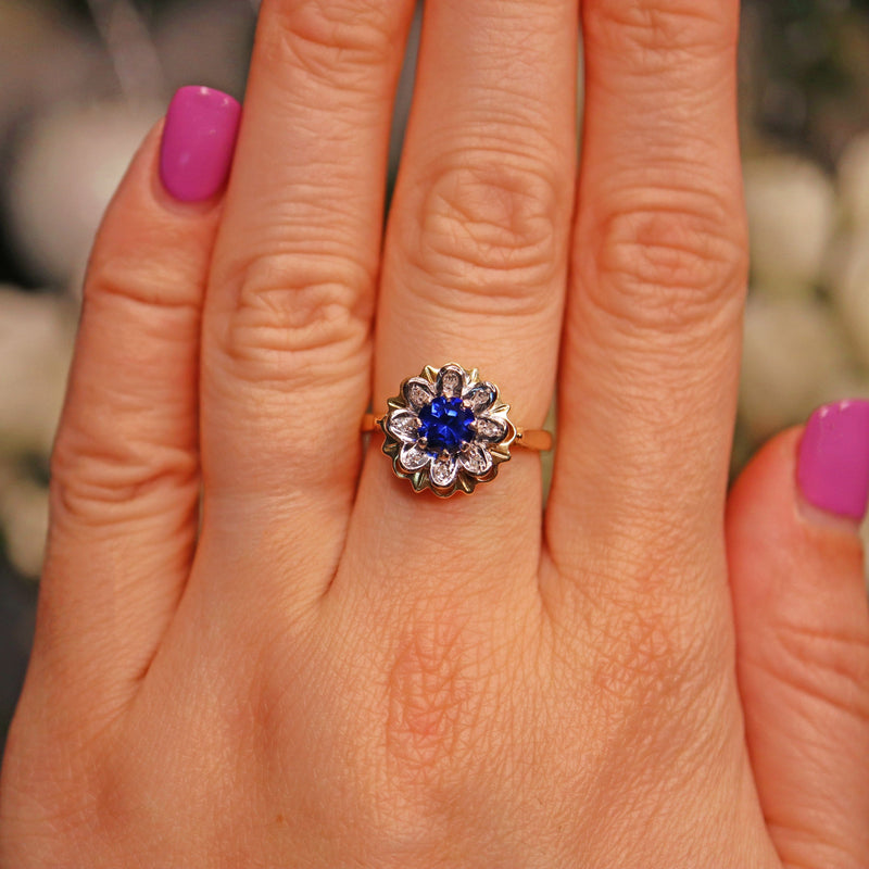 Ellibelle Jewellery Sapphire & Diamond 18ct Gold Flower Cluster Ring