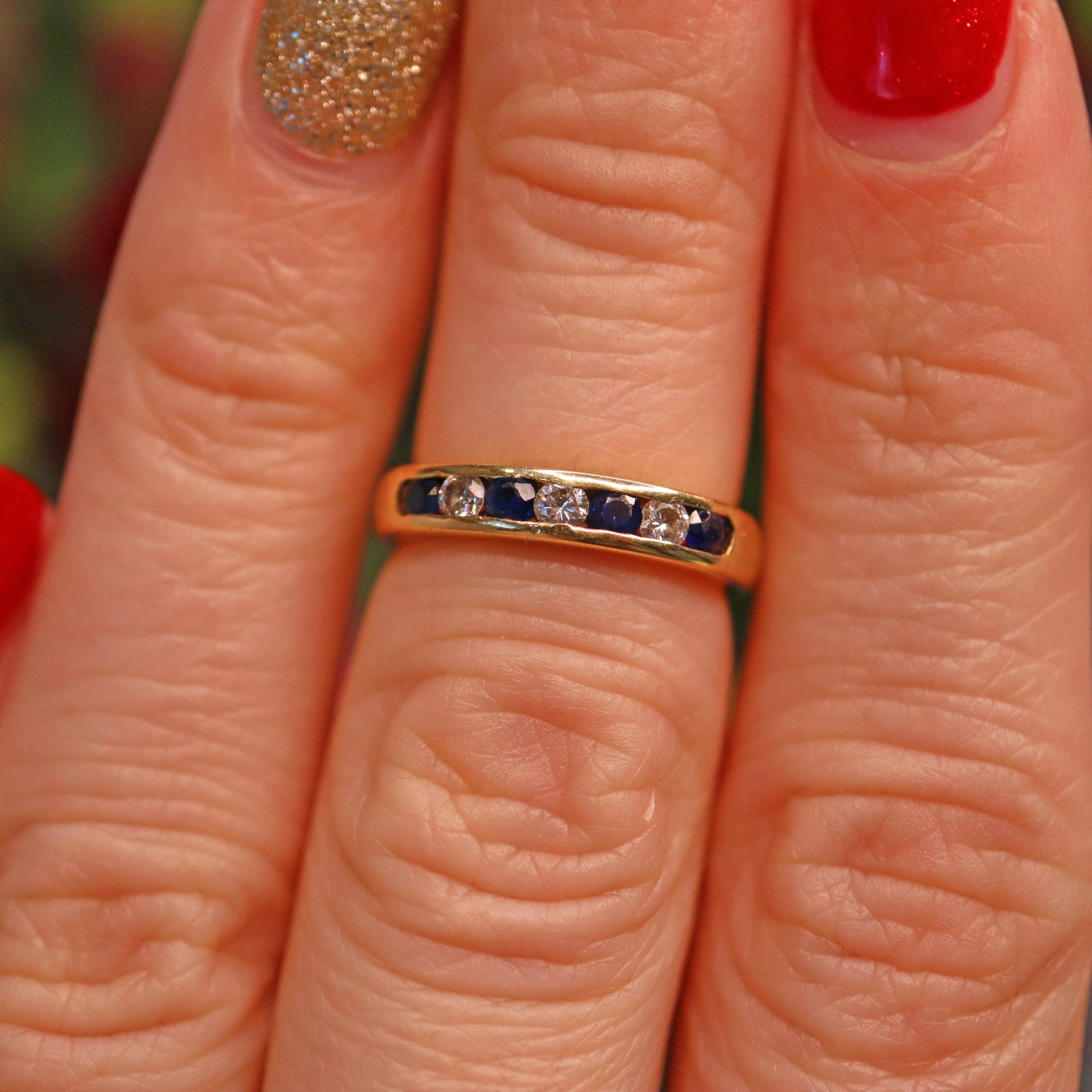 Ellibelle Jewellery SAPPHIRE & DIAMOND 18CT GOLD HALF ETERNITY RING