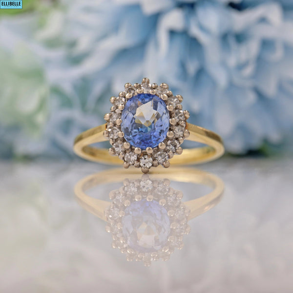 SAPPHIRE & DIAMOND 18CT GOLD HALO CLUSTER RING