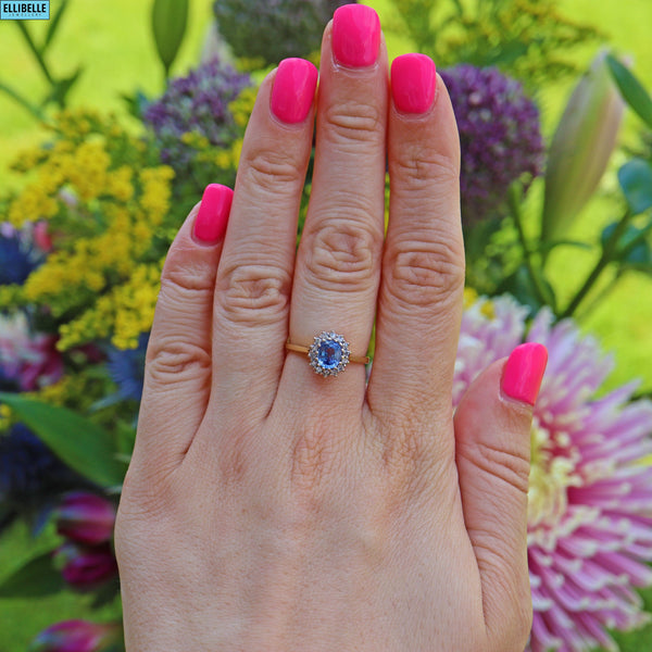 SAPPHIRE & DIAMOND 18CT GOLD HALO CLUSTER RING