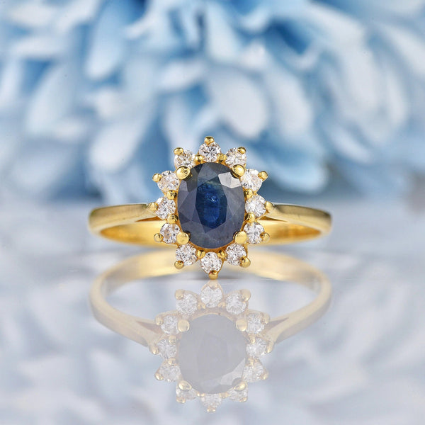 Ellibelle Jewellery Sapphire & Diamond 18ct Gold Oval Cluster Ring