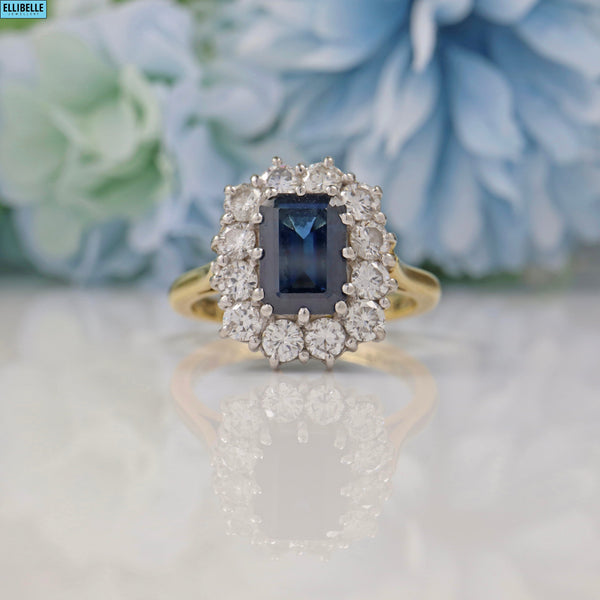 SAPPHIRE DIAMOND 18CT GOLD PLATINUM CLUSTER RING BY CROPP & FARR