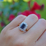 SAPPHIRE DIAMOND 18CT GOLD PLATINUM CLUSTER RING BY CROPP & FARR