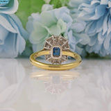 SAPPHIRE DIAMOND 18CT GOLD PLATINUM CLUSTER RING BY CROPP & FARR