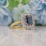 SAPPHIRE DIAMOND 18CT GOLD PLATINUM CLUSTER RING BY CROPP & FARR