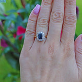 SAPPHIRE DIAMOND 18CT GOLD PLATINUM CLUSTER RING BY CROPP & FARR