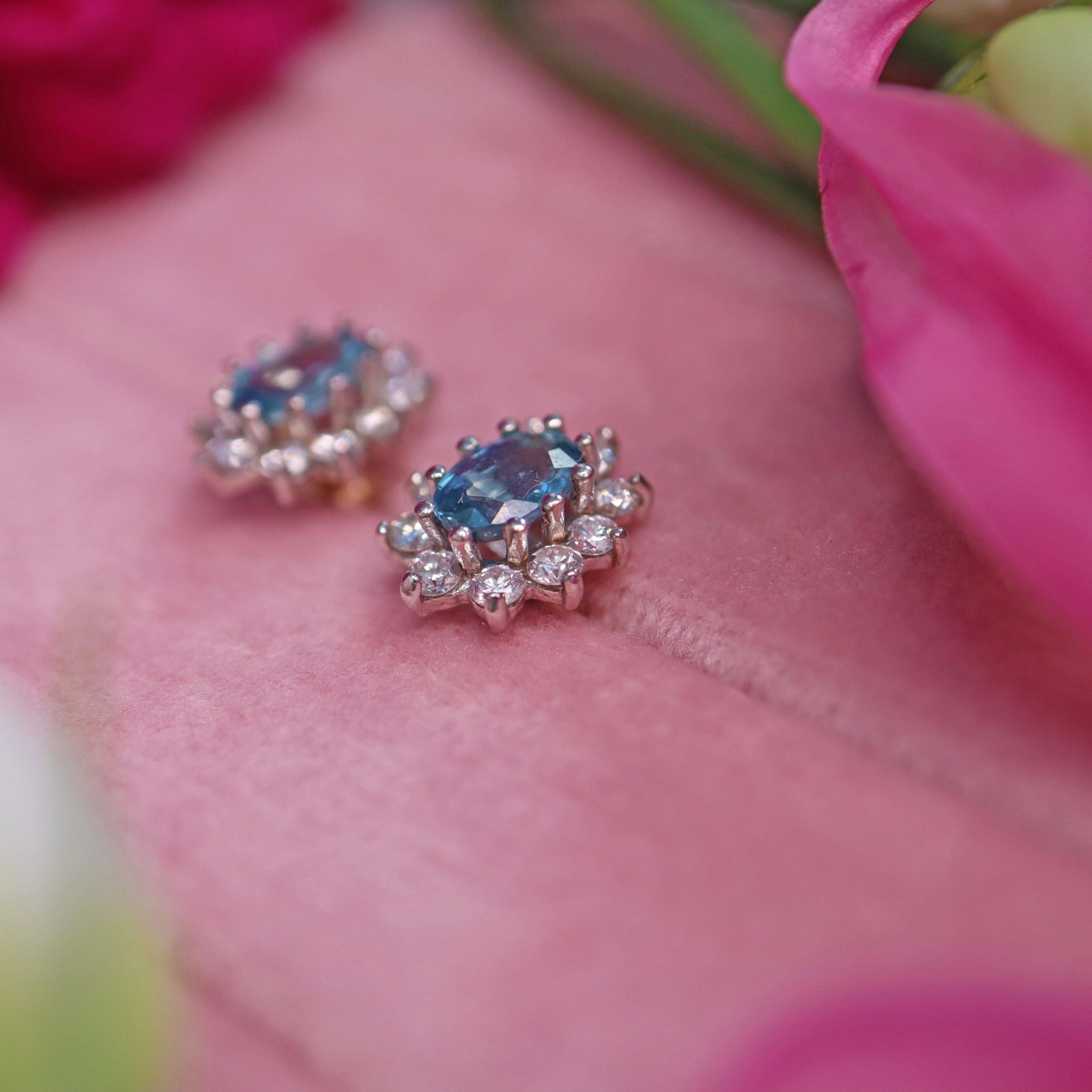 Ellibelle Jewellery Sapphire & Diamond 9ct Gold Oval Cluster Stud Earrings