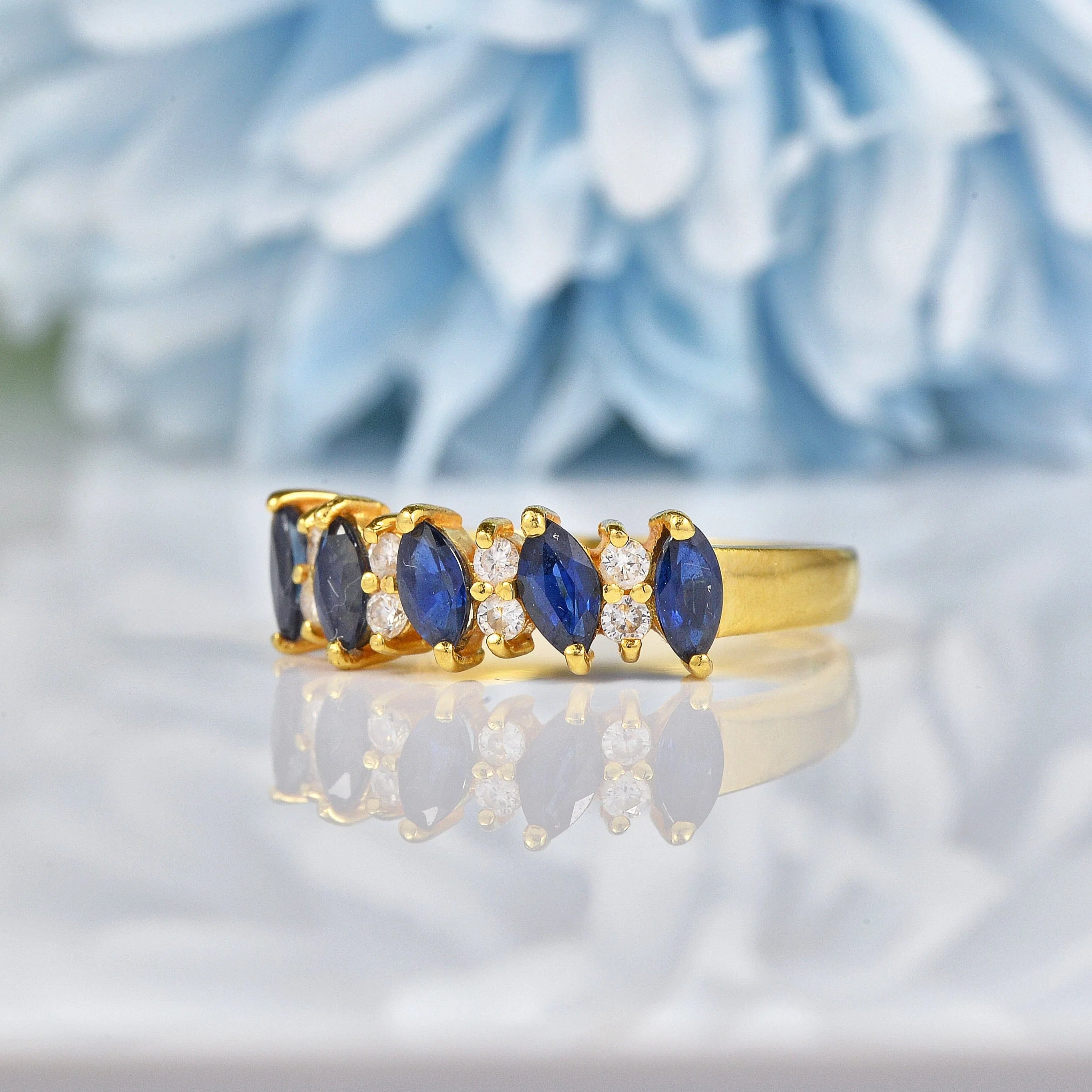 Ellibelle Jewellery Sapphire & Diamond Marquise Half Eternity Ring