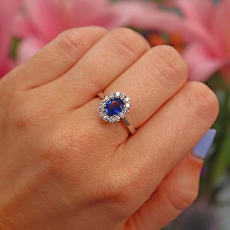 Ellibelle Jewellery Sri Lankan Blue Sapphire & Diamond White Gold Cluster Ring