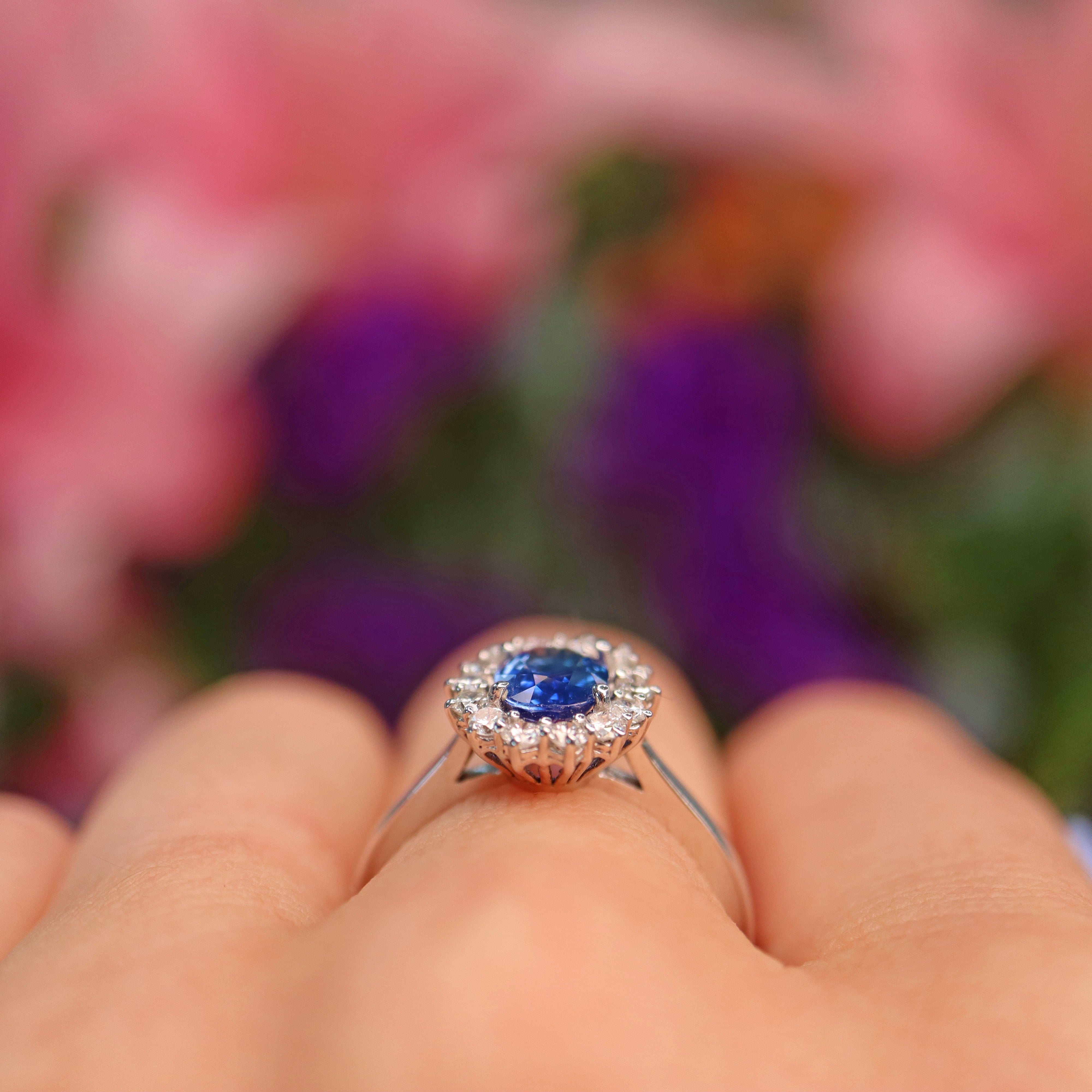 Ellibelle Jewellery Sri Lankan Blue Sapphire & Diamond White Gold Cluster Ring