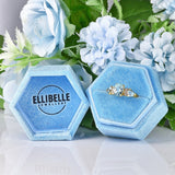 Ellibelle Jewellery Swiss Blue Topaz & Diamond 9ct Gold Trilogy Ring