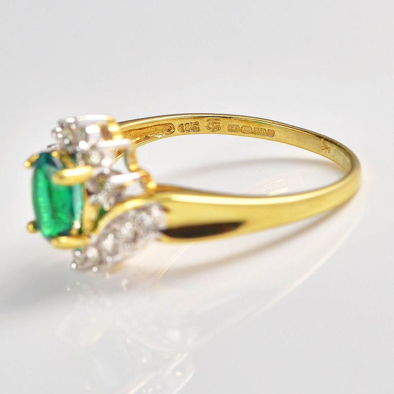 Ellibelle Jewellery Synthetic Emerald & Diamond 18ct Gold Crossover Ring