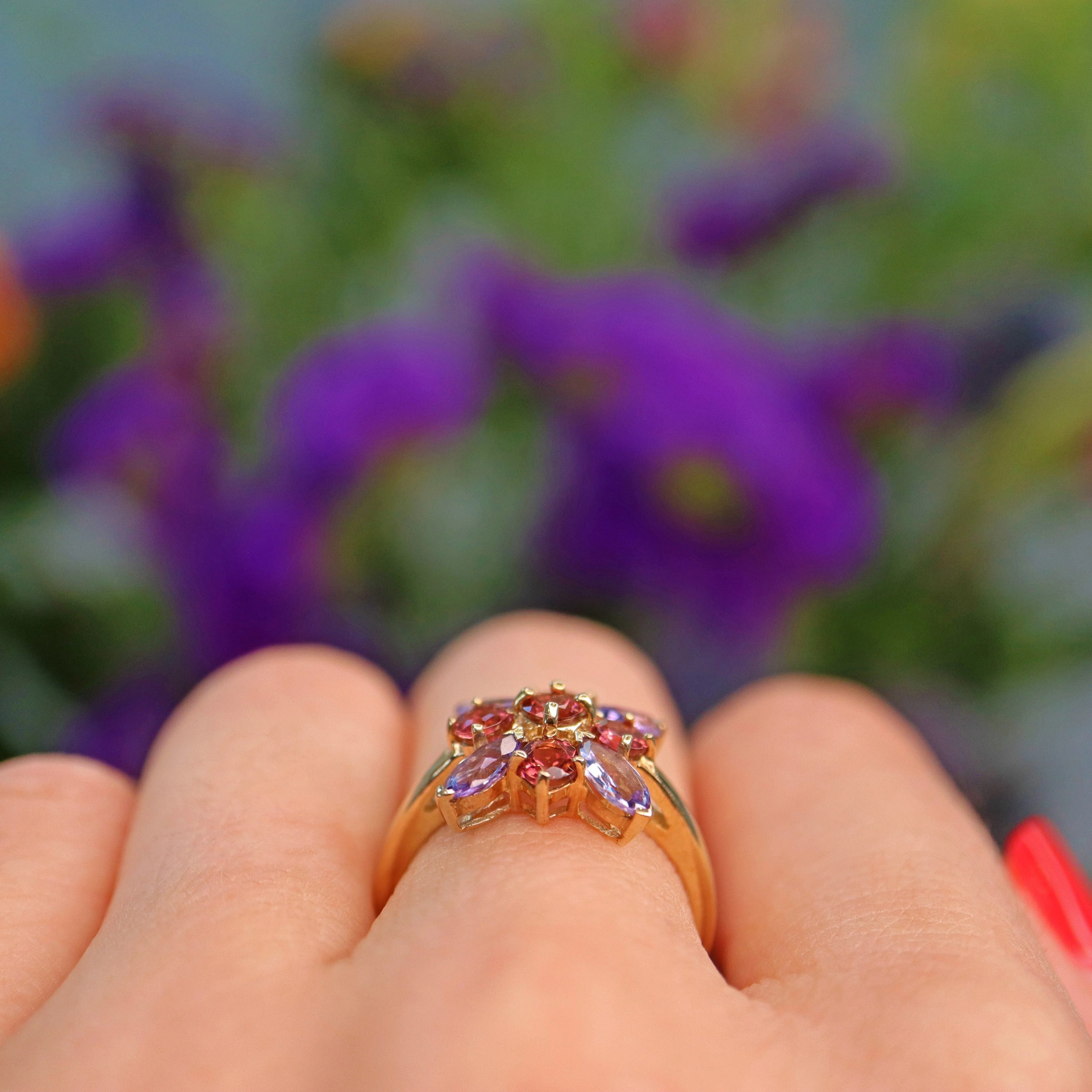 Ellibelle Jewellery Tanzanite & Amethyst 9ct Gold Cluster Ring