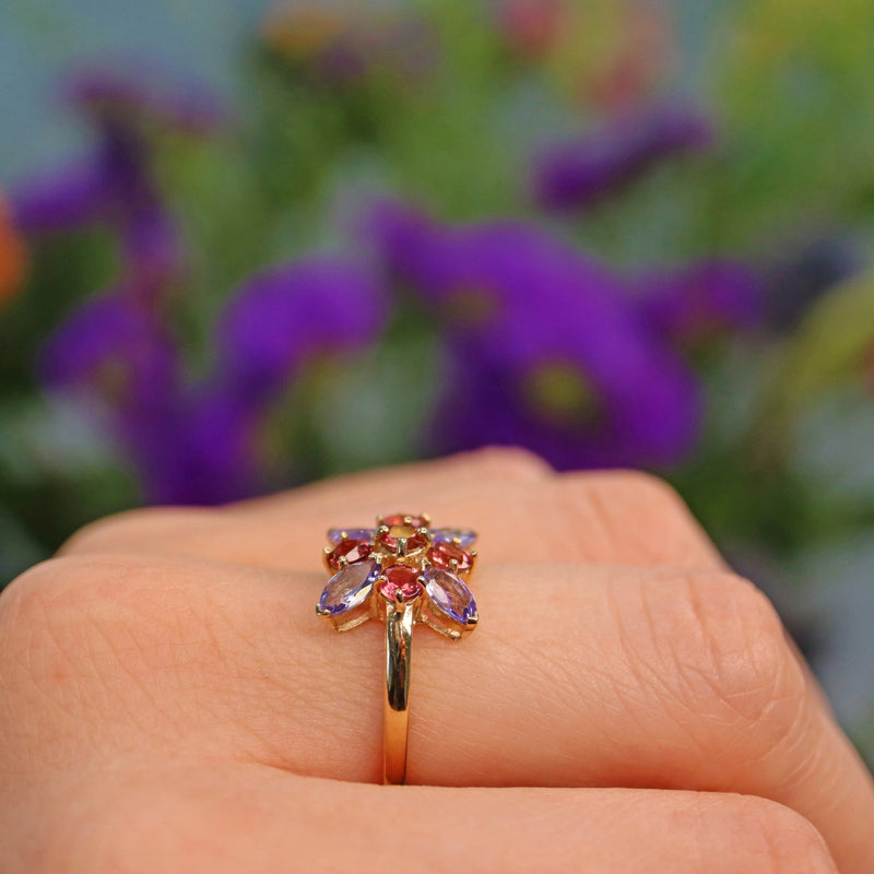 Ellibelle Jewellery Tanzanite & Amethyst 9ct Gold Cluster Ring