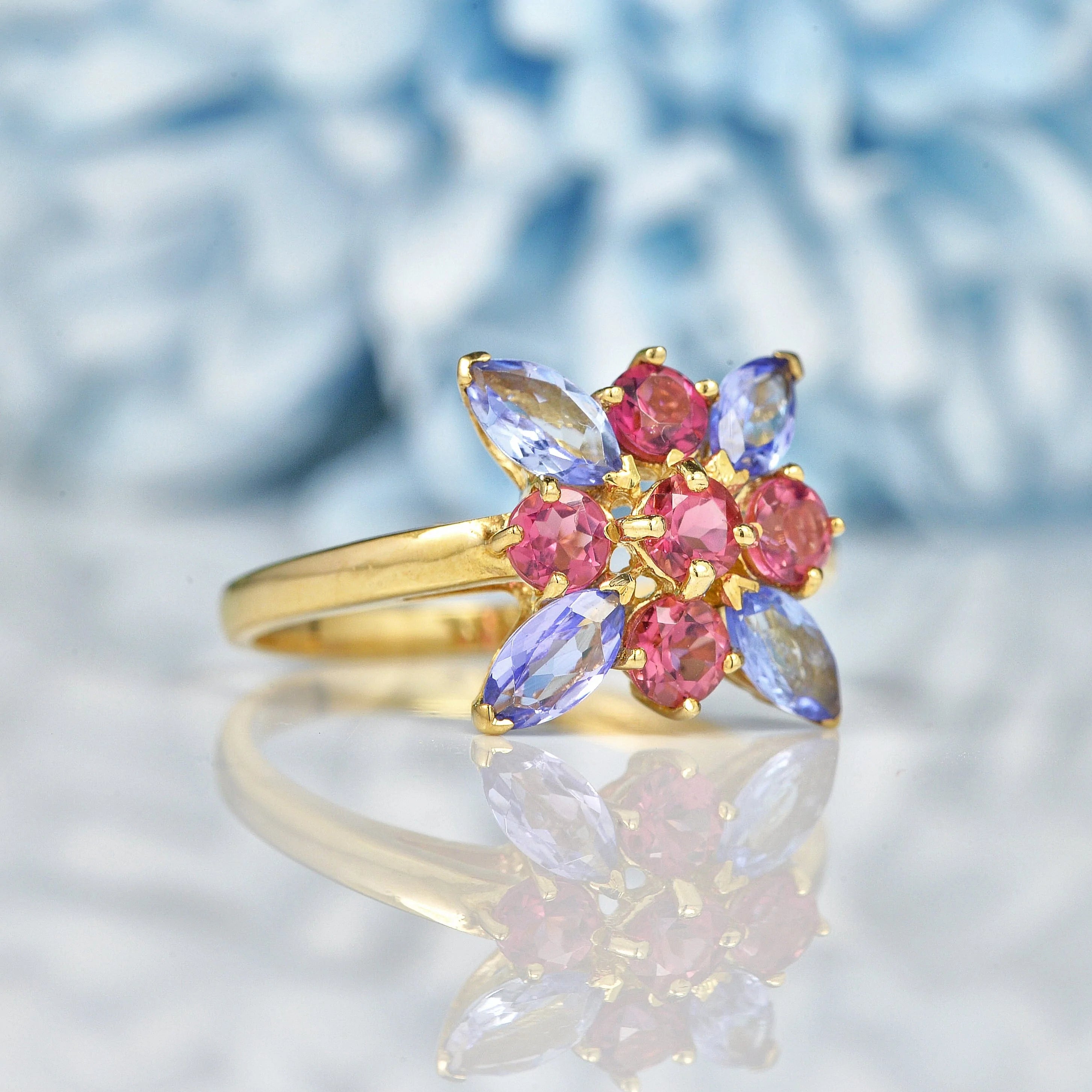 Ellibelle Jewellery Tanzanite & Amethyst 9ct Gold Cluster Ring