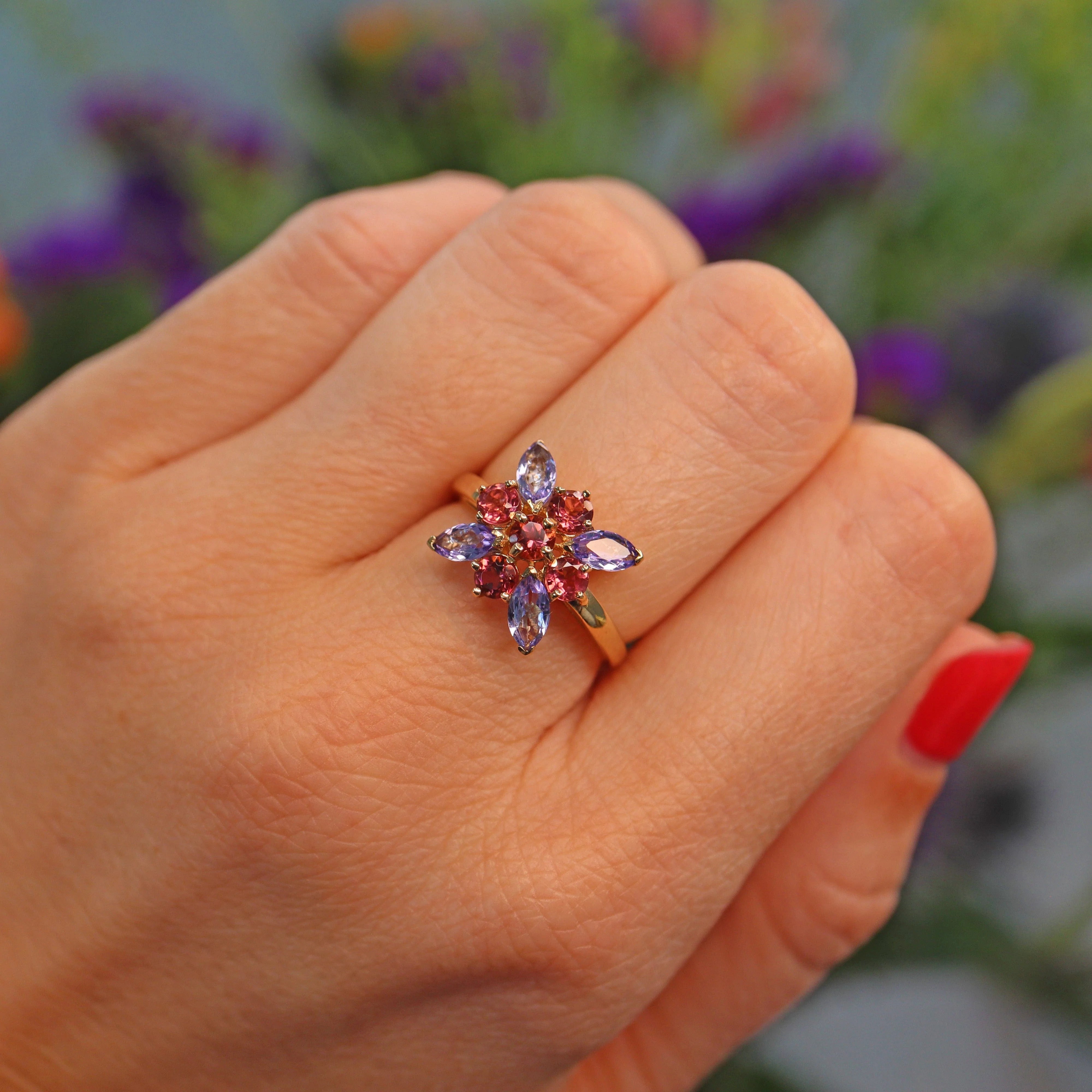 Ellibelle Jewellery Tanzanite & Amethyst 9ct Gold Cluster Ring